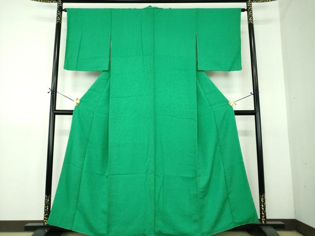 平和屋着物●上質な色無地 霞地紋 緑青色 正絹 逸品 未使用 DABG8524ps