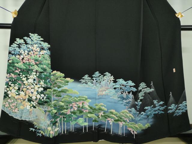 平和屋着物●豪華黒留袖 友禅 作家物 水辺風景 暈し染め 正絹 逸品 DABG8525ps