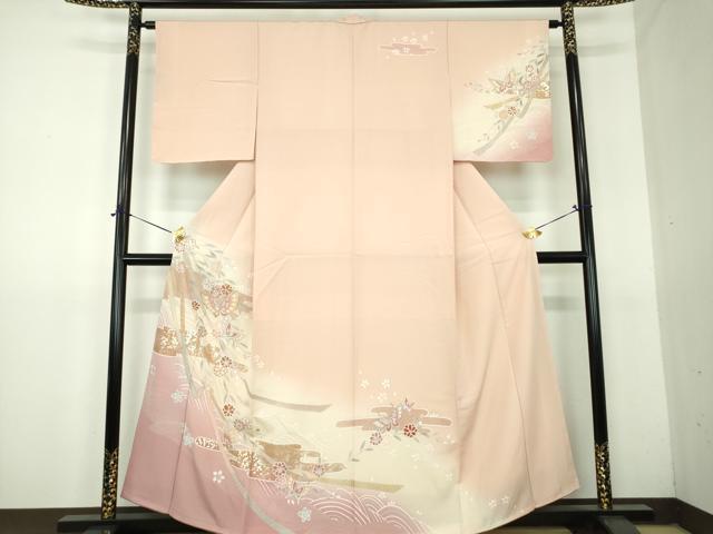 平和屋着物●訪問着 駒刺繍 枝垂れ桜 舞蝶文 暈し染め 金彩 正絹 逸品 未使用 DABG8533ps