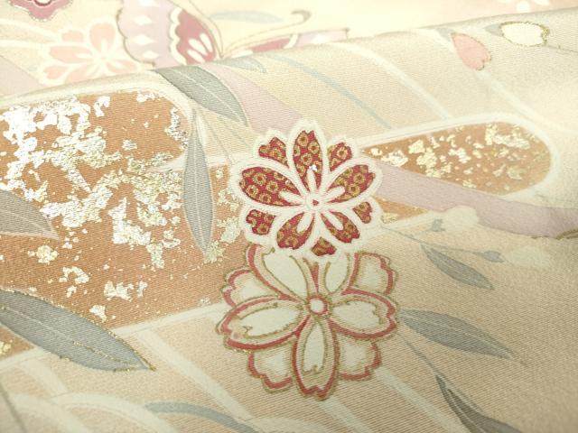 平和屋着物●訪問着 駒刺繍 枝垂れ桜 舞蝶文 暈し染め 金彩 正絹 逸品 未使用 DABG8533ps