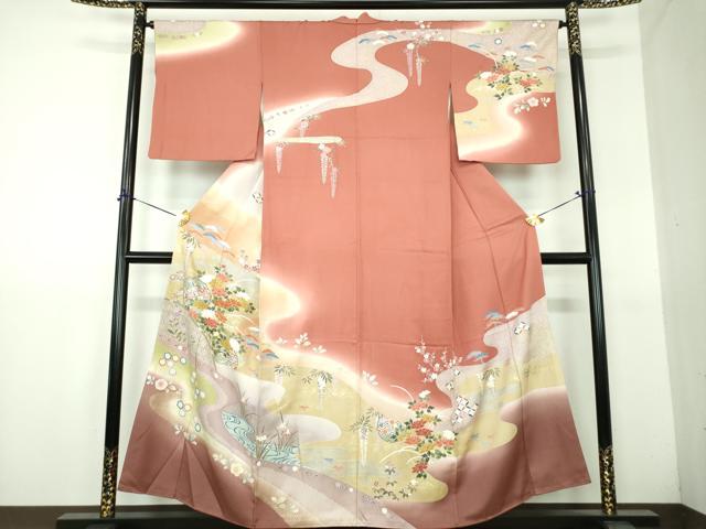平和屋着物●訪問着 駒刺繍 雪輪籬花文 暈し染め 金彩 正絹 逸品 DABG8537ps