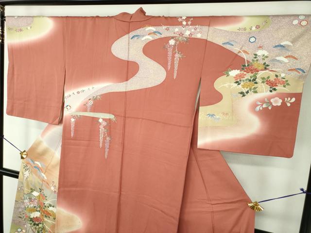 平和屋着物●訪問着 駒刺繍 雪輪籬花文 暈し染め 金彩 正絹 逸品 DABG8537ps