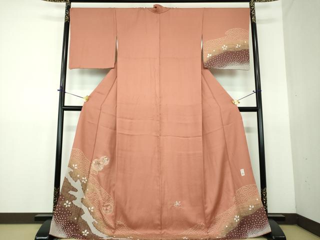 平和屋着物●中国三大刺繍 スワトウ刺繍 汕頭刺繍 訪問着 作家物 絞り 雪輪御所車花文 金彩 ロング丈 正絹 逸品 DABG8542ps