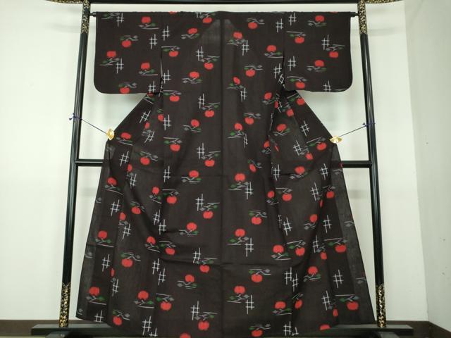 平和屋着物●久留米絣 単衣 成り物 黒地 綿 逸品 DABG8565ps