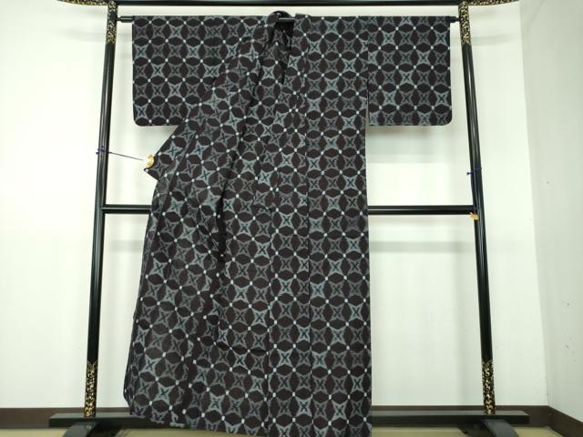 平和屋着物●久留米絣 単衣 七宝繋ぎ 綿 逸品 DABG8570ps