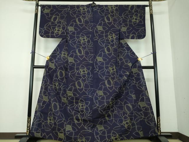 平和屋着物●久留米絣 単衣 舞花文 綿 正絹 逸品 DABG8574ps