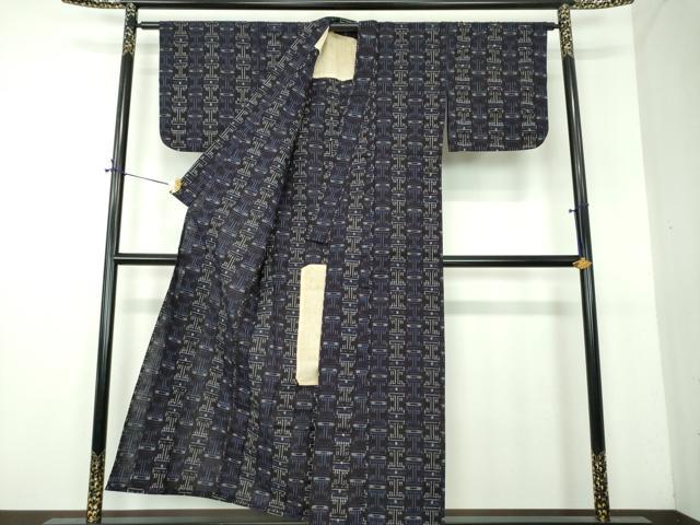 平和屋着物●久留米絣 単衣 幾何学文様 綿 逸品 DABG8575ps