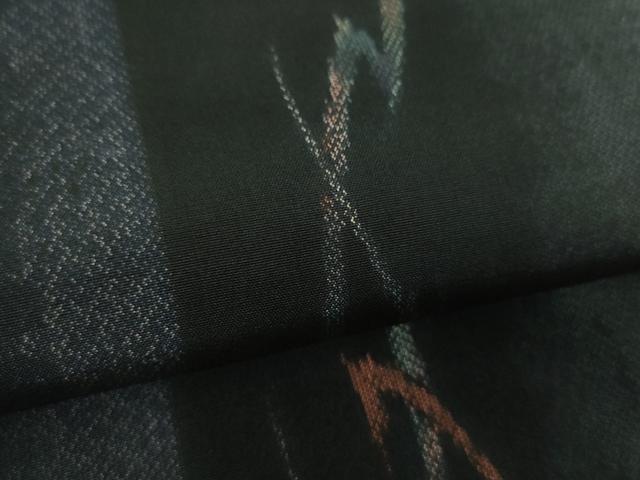 平和屋着物●上質な紬 よろけ縞 黒地 正絹 逸品 DABG8577ps