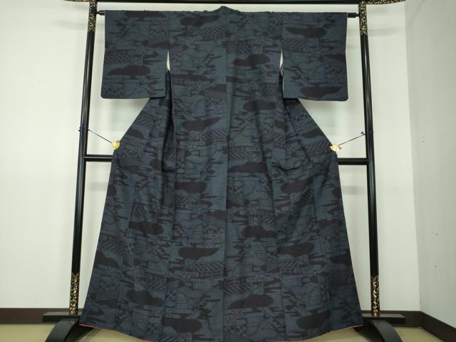 平和屋着物●結城紬 80亀甲 雲取り風景 正絹 逸品 DABG8578ps