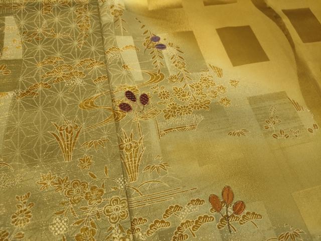 平和屋着物●訪問着 駒刺繍 雪芝風景花文 暈し染め 金彩 正絹 逸品 DABG8583ps