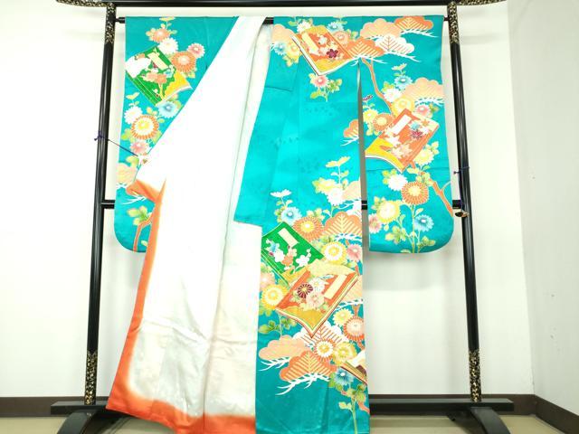 平和屋着物●豪華振袖 駒刺繍 冊子吉祥花文 金彩 正絹 逸品 DABG8597ps