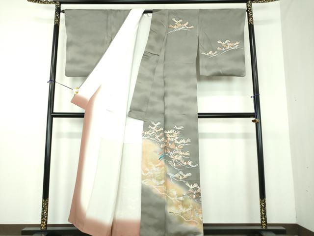 平和屋着物●訪問着 駒刺繍 松文 暈し染め 金彩 正絹 逸品 DABG8598ps