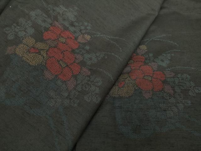 平和屋着物●上質な紬 花車文 黒地 正絹 逸品 DABG8603ps