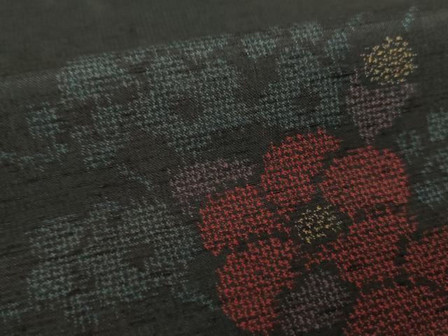 平和屋着物●上質な紬 花車文 黒地 正絹 逸品 DABG8603ps