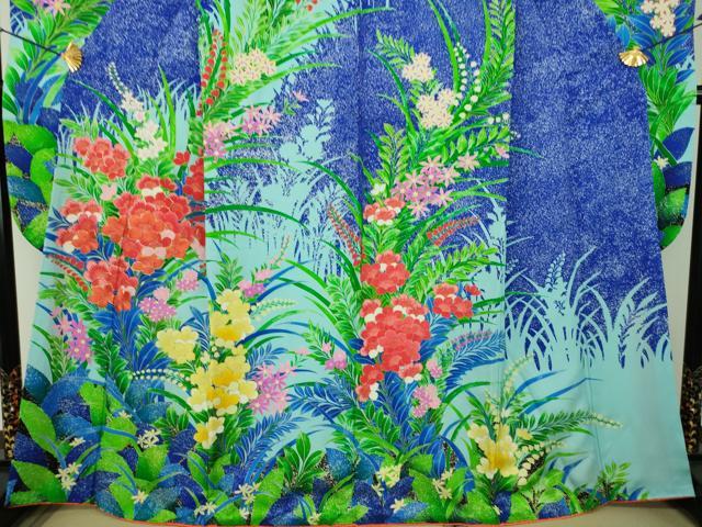 平和屋着物●豪華振袖 駒刺繍 草花文 シルエット 金彩 正絹 逸品 DABG8607ps