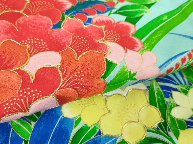 平和屋着物●豪華振袖 駒刺繍 草花文 シルエット 金彩 正絹 逸品 DABG8607ps
