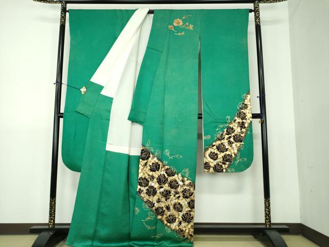 平和屋着物●金彩友禅作家 金彩の魔術師 堀省平 金煌織 振袖 舞花文 暈し染め 金銀彩 正絹 逸品 DABG8608ps