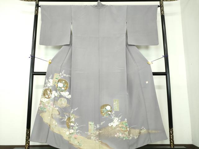 平和屋着物●色留訪問着 作家物 駒刺繍 吉祥飛鶴花文 金彩 正絹 逸品 DABG8609ps