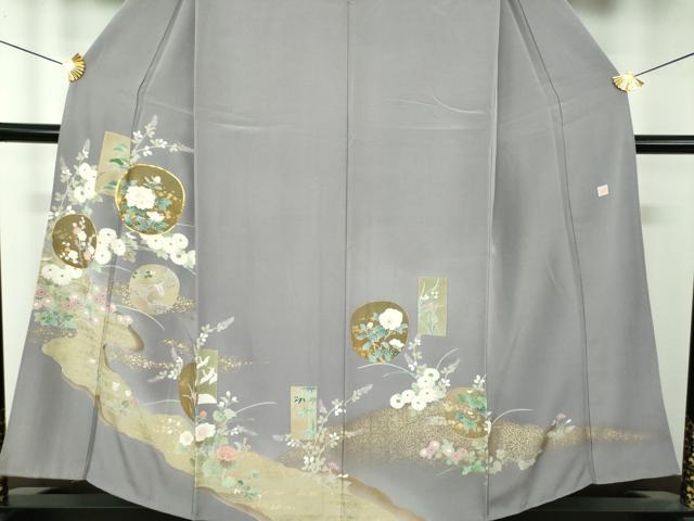 平和屋着物●色留訪問着 作家物 駒刺繍 吉祥飛鶴花文 金彩 正絹 逸品 DABG8609ps