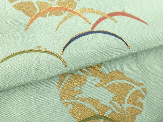 平和屋着物●ファッションデザイナー 花井幸子 訪問着 駒刺繍 露芝雪兎 金彩 正絹 逸品 DABG8622ps