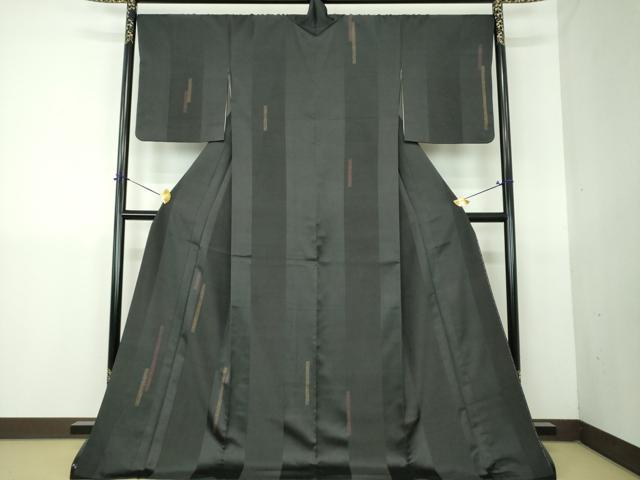 平和屋着物●訪問着 変わり間道 黒地 ロング丈 正絹 逸品 DABG8638ps