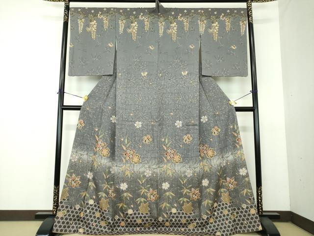 平和屋着物●訪問着 松竹梅 舞桜 舞蝶藤花房 暈し染め 金彩 正絹 逸品 DABG8647ps