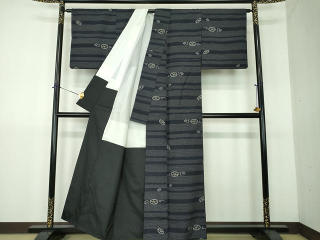 平和屋着物●上質な紬 横段文 正絹 逸品 DABG8652ps