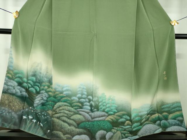 平和屋着物●訪問着 作家物 螺鈿 刺繍 手描き 風景花文 暈し染め 金彩 正絹 逸品 未使用 DABG8654ps
