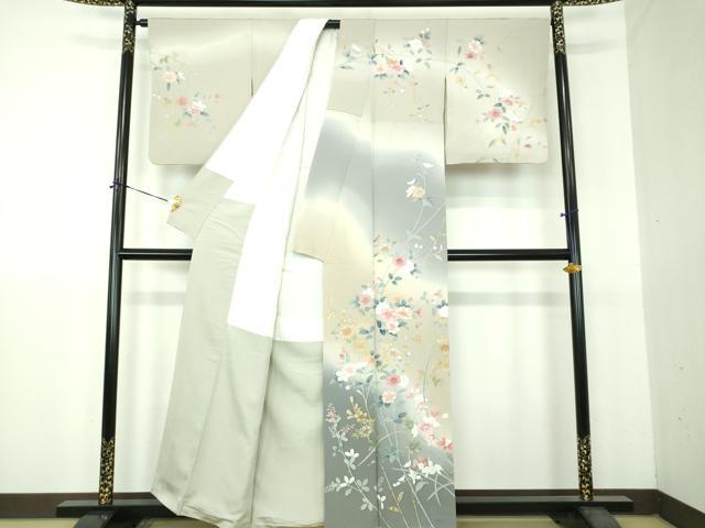 平和屋着物●訪問着 草花文 暈し染め 金銀彩 正絹 逸品 DABG8658ps