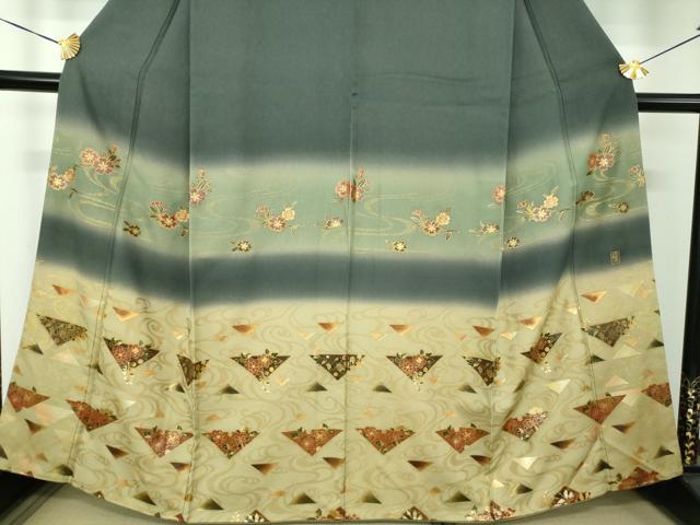 平和屋着物●漆工芸作家 金森一博 訪問着 流水桜 辻が花 暈し染め 金彩 正絹 逸品 DABG8660ps