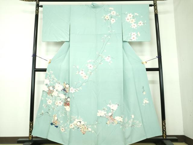 平和屋着物●友禅作家の巨匠 浅井青仁 訪問着 枝花文 童子遊び 金彩 正絹 逸品 DABG8661ps