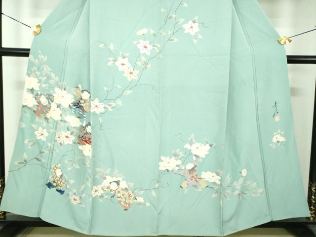 平和屋着物●友禅作家の巨匠 浅井青仁 訪問着 枝花文 童子遊び 金彩 正絹 逸品 DABG8661ps