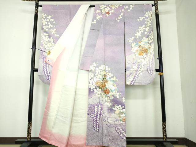 平和屋着物●豪華振袖 刺繍 絞り 檜扇花文 枝桜 暈し染め 金銀彩 やまと誂製 正絹 逸品 DABG8662ps