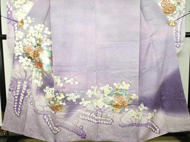 平和屋着物●豪華振袖 刺繍 絞り 檜扇花文 枝桜 暈し染め 金銀彩 やまと誂製 正絹 逸品 DABG8662ps