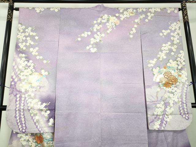 平和屋着物●豪華振袖 刺繍 絞り 檜扇花文 枝桜 暈し染め 金銀彩 やまと誂製 正絹 逸品 DABG8662ps