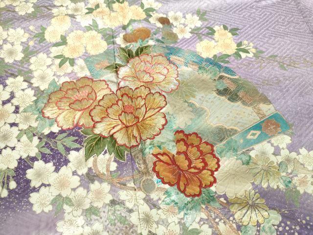 平和屋着物●豪華振袖 刺繍 絞り 檜扇花文 枝桜 暈し染め 金銀彩 やまと誂製 正絹 逸品 DABG8662ps