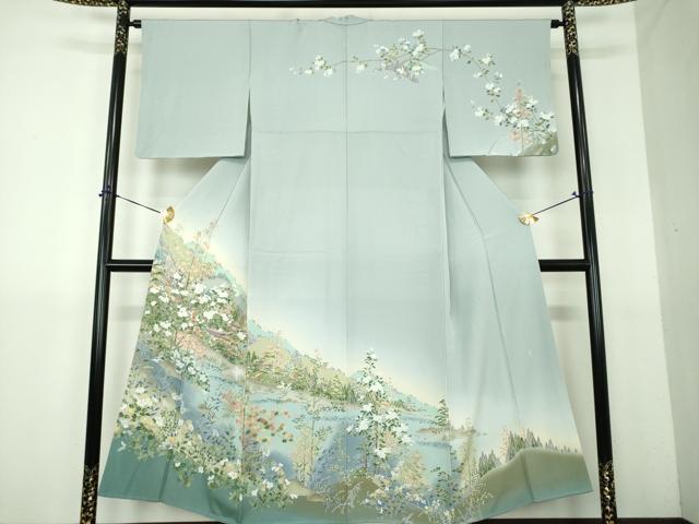 平和屋着物●京友禅作家 外池雅峰 訪問着 水辺風景花文 暈し染め 正絹 逸品 DABG8666ps