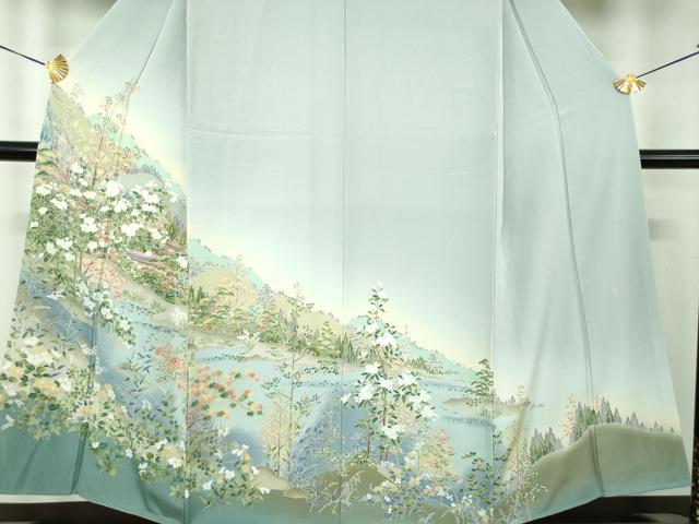 平和屋着物●京友禅作家 外池雅峰 訪問着 水辺風景花文 暈し染め 正絹 逸品 DABG8666ps