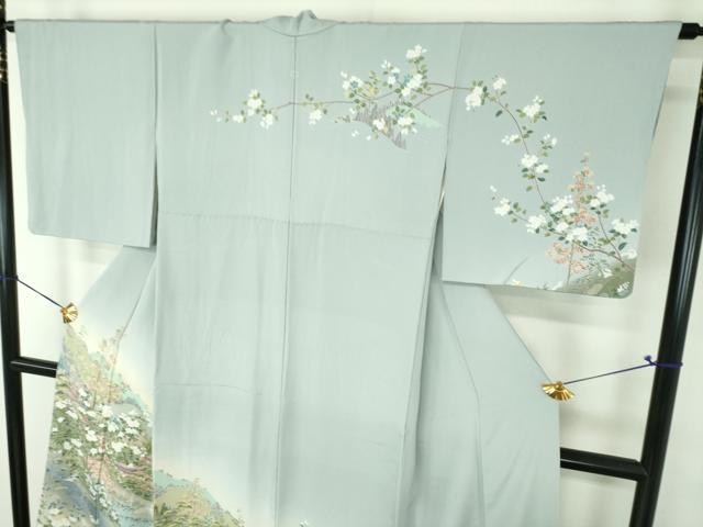 平和屋着物●京友禅作家 外池雅峰 訪問着 水辺風景花文 暈し染め 正絹 逸品 DABG8666ps