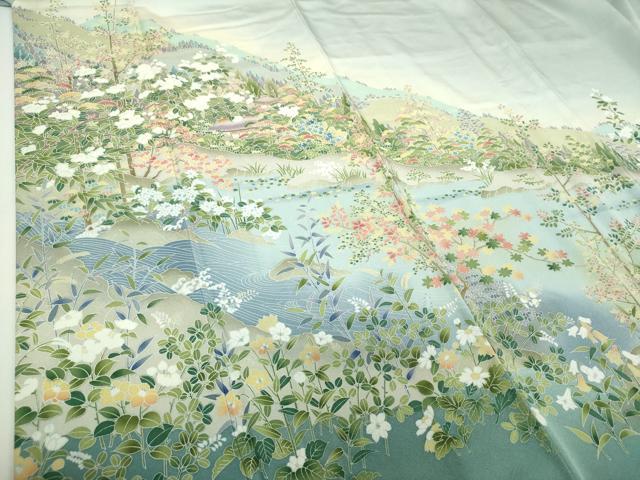 平和屋着物●京友禅作家 外池雅峰 訪問着 水辺風景花文 暈し染め 正絹 逸品 DABG8666ps