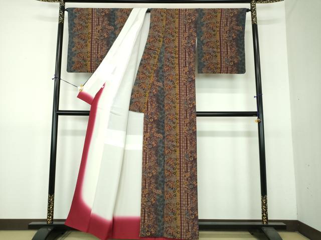 平和屋着物●上質な小紋 更紗花間道 鬼しぼ縮緬 正絹 逸品 DABG8675ps
