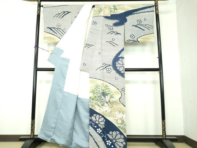 平和屋着物●訪問着 作家物 総絞り 手描き 渡橋御所車風景花文 金彩 正絹 逸品 DABG8678ps