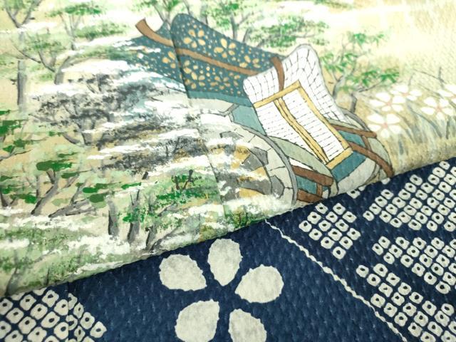平和屋着物●訪問着 作家物 総絞り 手描き 渡橋御所車風景花文 金彩 正絹 逸品 DABG8678ps