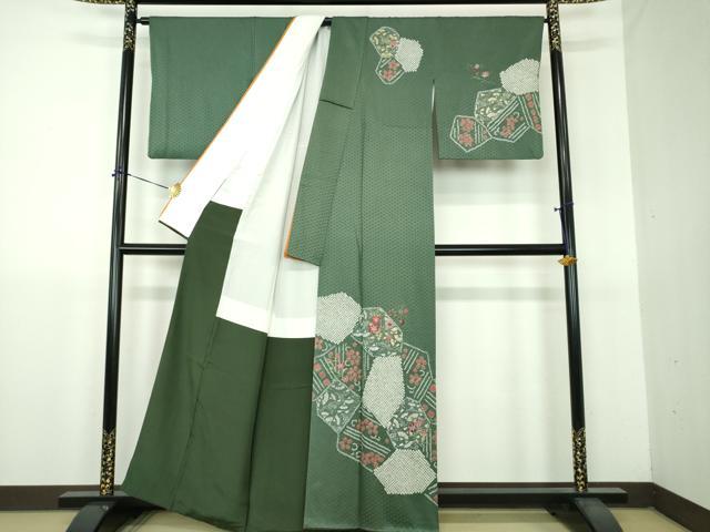平和屋着物●訪問着 刺繍 絞り 扇面花文 金彩 正絹 逸品 DABG8689ps