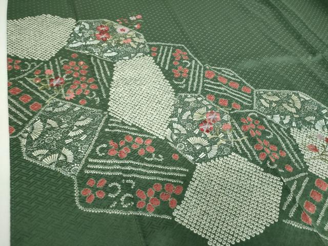 平和屋着物●訪問着 刺繍 絞り 扇面花文 金彩 正絹 逸品 DABG8689ps