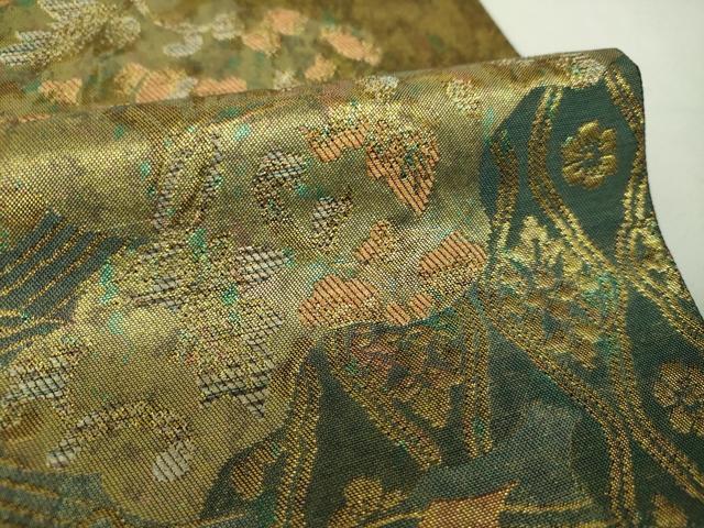平和屋着物▼六通柄袋帯 古代青銅箔 雲取り花文 引箔 鈴乃屋扱い 正絹 逸品 DABG8719ps