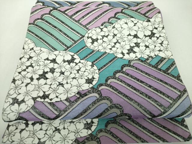 平和屋着物▼西陣 御薗織物謹製 六通柄袋帯 雲取り桜 銀糸 証紙付き 正絹 逸品 DABG8721ps