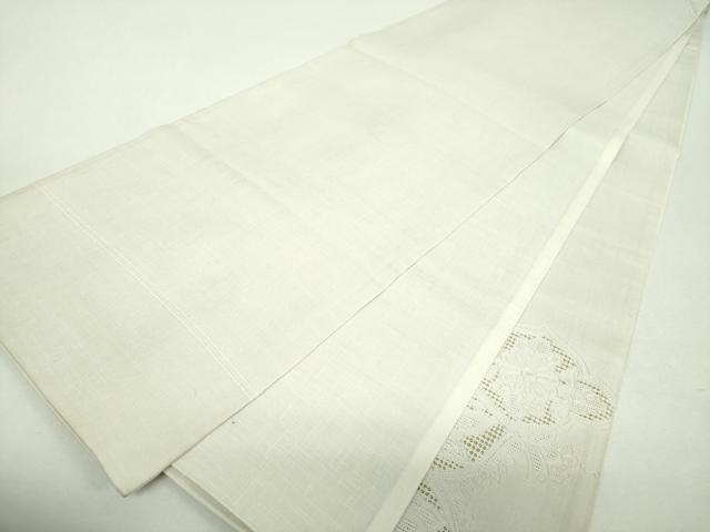 平和屋着物●中国三大刺繍 スワトウ相良刺繍 汕頭相良刺繍 総刺繍 太鼓柄袋帯 紬地 舞蝶更紗花文 生成色 正絹 逸品 DABG8750ps