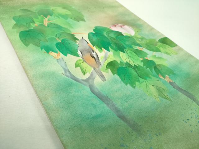 平和屋着物▼太鼓柄袋帯 手描き 休み鳥 枝花文 金彩 正絹 逸品 DABG8758ps