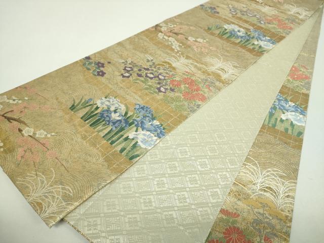 平和屋着物▼佐賀錦 六通柄袋帯 唐織 枝梅 霞花文 金糸 正絹 逸品 DABG8759ps